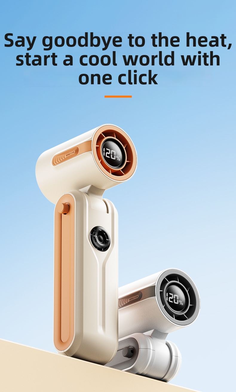 Handheld Mini Fan With Neckband Usb Rechargeable Digital Display_voghion.com