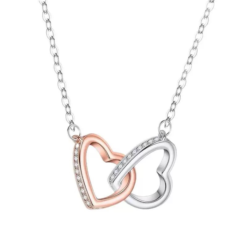 Collana con doppio cuore da donna, elegante ciondolo europeo_voghion.com