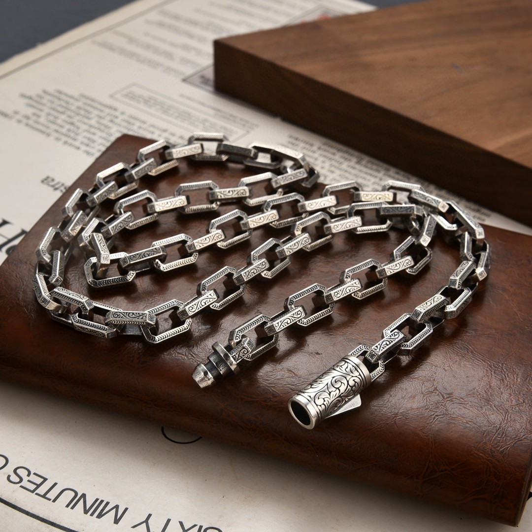 Yangi 925 Sterling Kumush Rattan naqshli marjon, og'ir vaznli erkaklar uchun shaxsiylashtirilgan retro minimalist zargarlik buyumlari, koreys uslubidagi hip-hop nisha dizayni