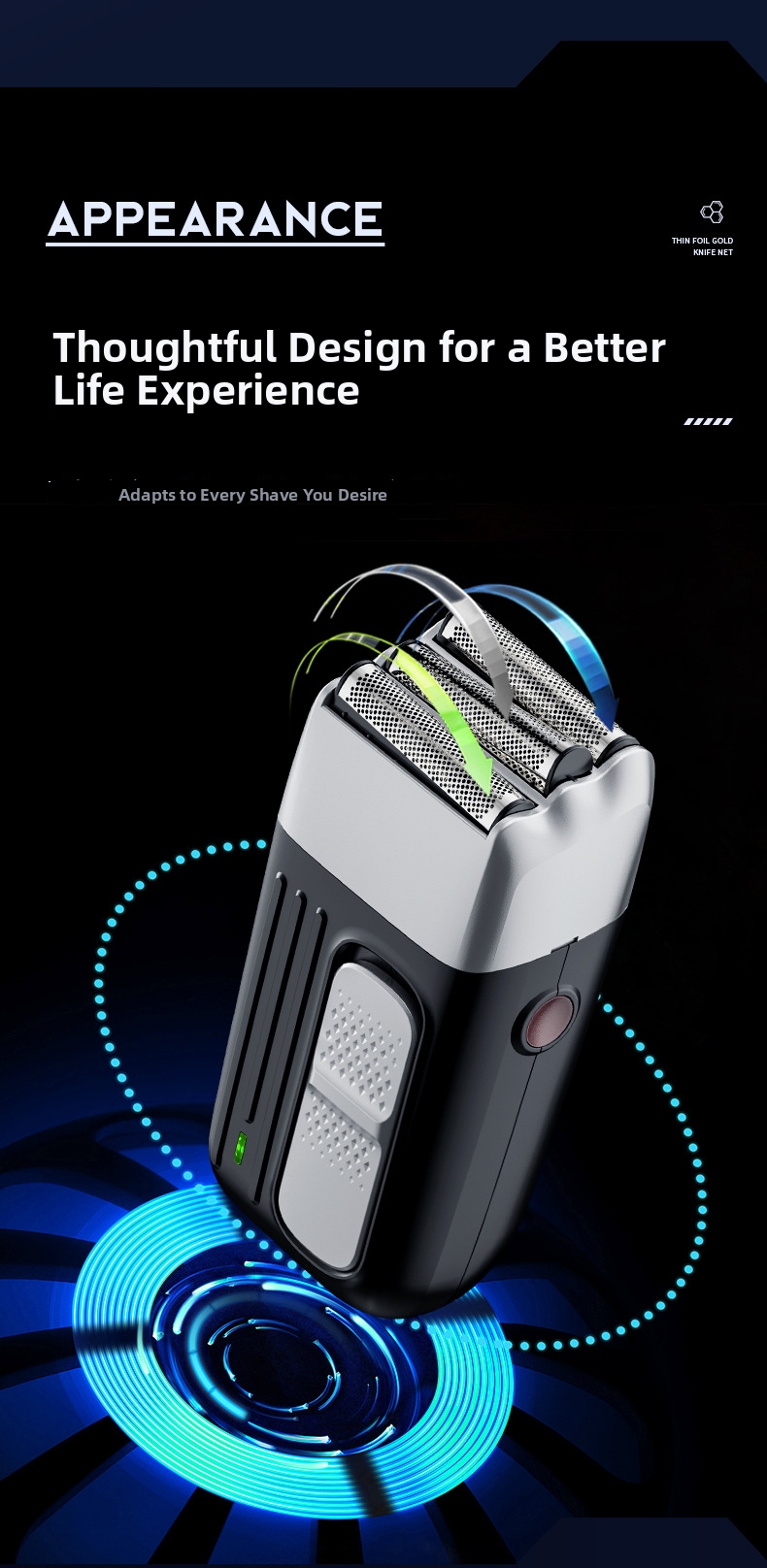 Mini afeitadora eléctrica recíproca de 3 cuchillas, recargable por USB, totalmente lavable, para el cuidado personal masculino en el hogar._voghion.com
