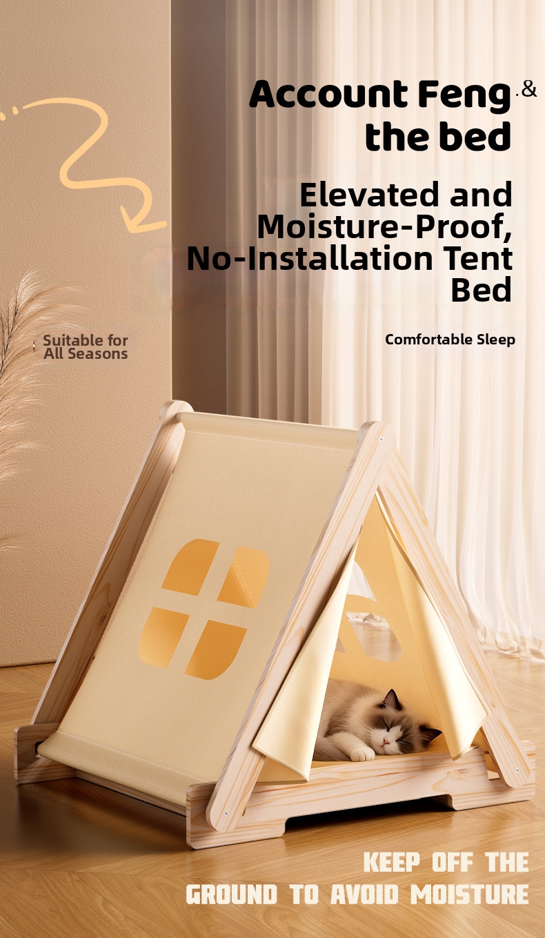 Solid Wood Pet Tent Bed For Cats And Small Dogs All Season Comfort_voghion.com
