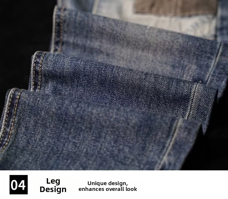 Men's Loose Straight Leg Patchwork Jeans Retro Distressed Trousers_voghion.com