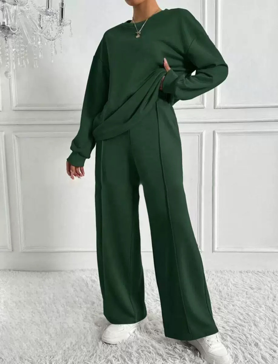 Women's Pant Set Solid Colour Long Sleeve Two Piece Suit Elegant_voghion.com