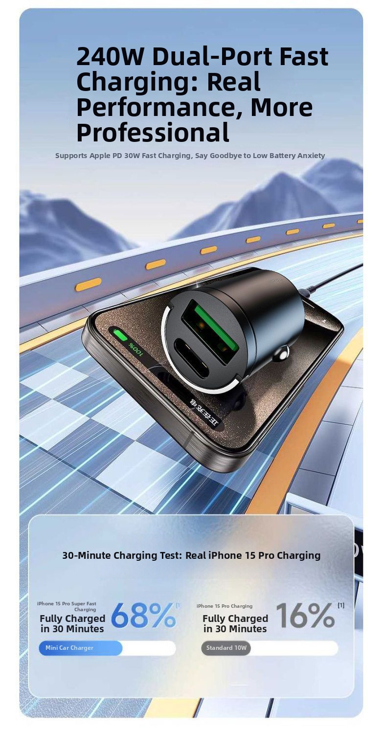 Supersnelle autolader, onzichtbare mini-sigarettenaanstekeradapter, PD-laadaccessoire (1 naar 2)._voghion.com