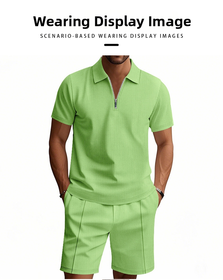Men's Clothing Men's Summer Casual Loose Shirt Zipper Short Sleeved Beach Shorts Suit Simple Style For Formal & Casual_viptrois.com