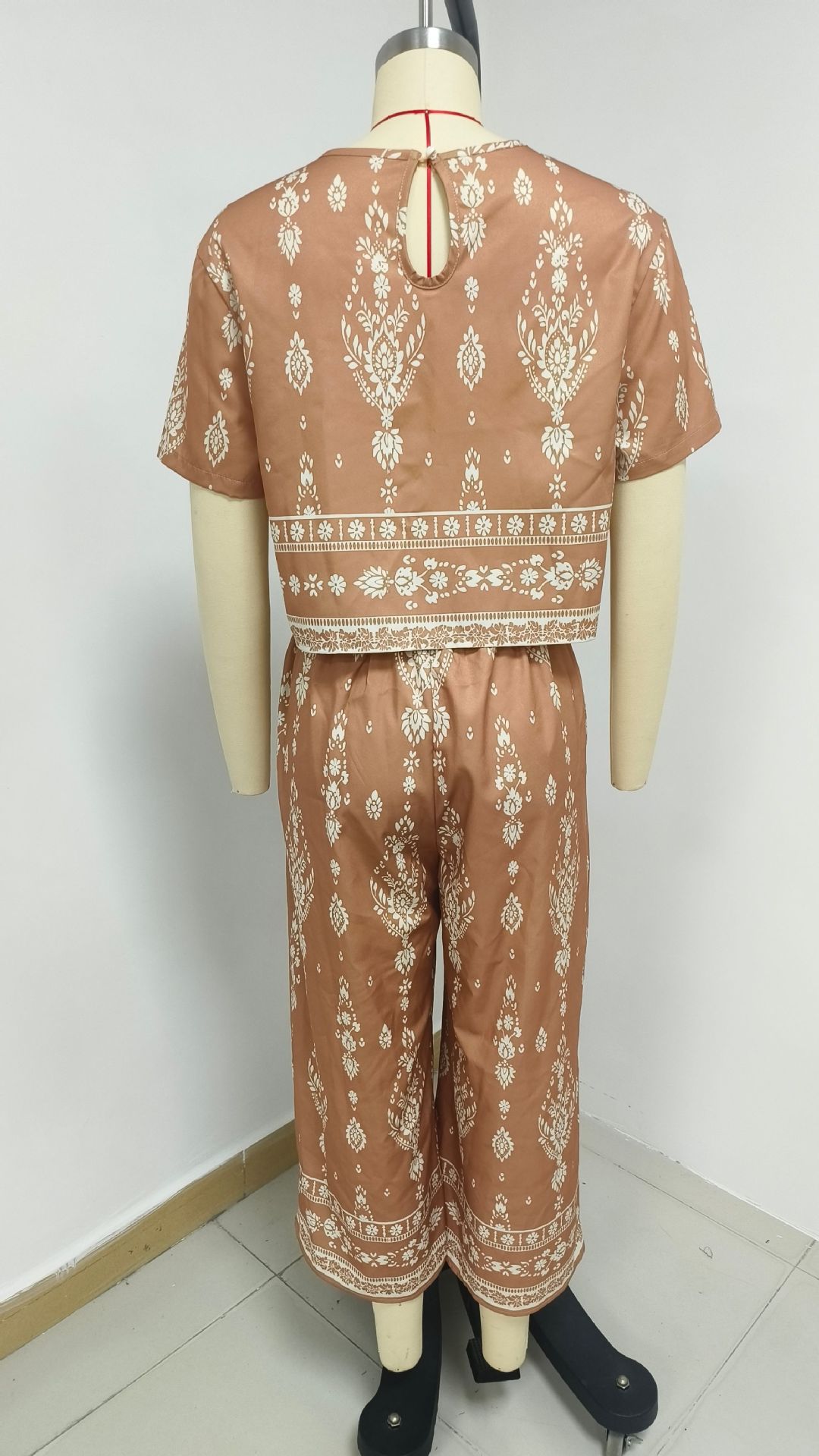 Damen Zweiteiler Set Mit Ethnischem Muster Kurzarm Elegant_voghion.com
