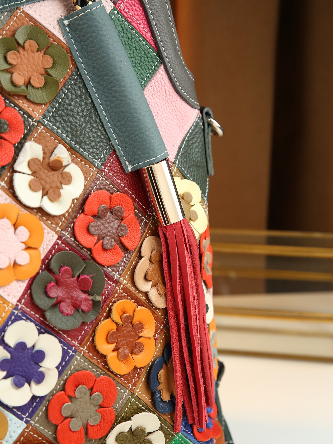 Women's Woven Crossbody Handbag Multi Colour Patchwork Tote Bag_voghion.com