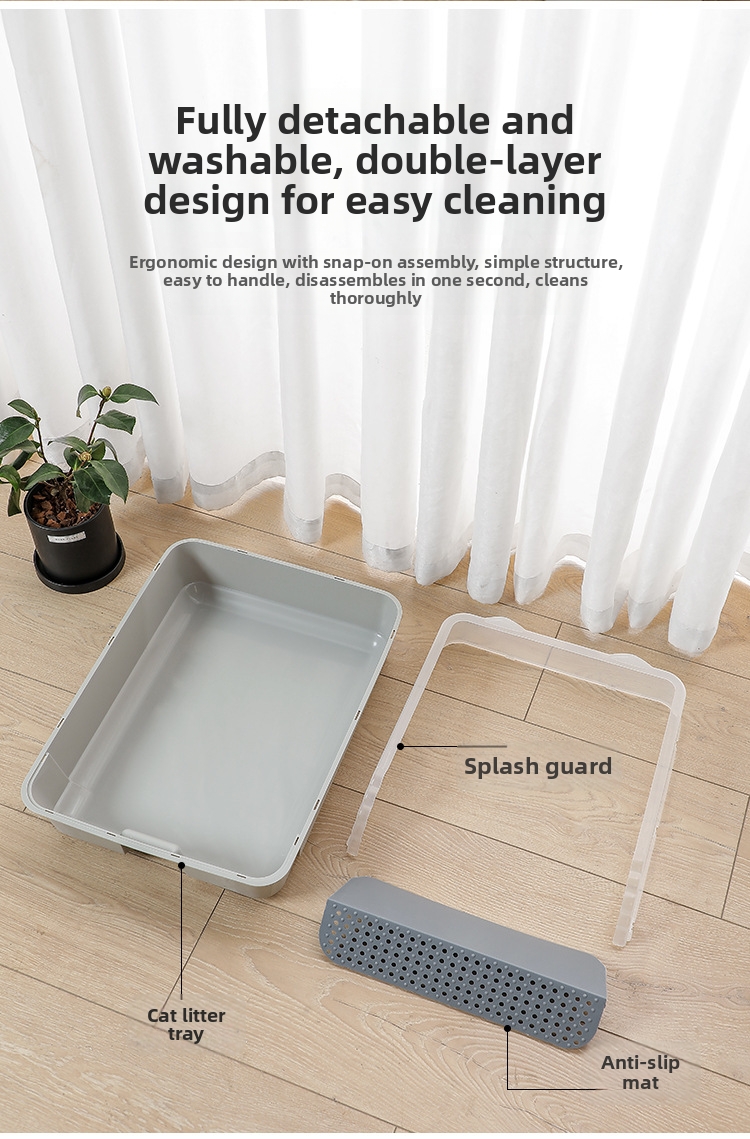 Semi Enclosed Cat Litter Box Detachable Splash Proof Tray_voghion.com