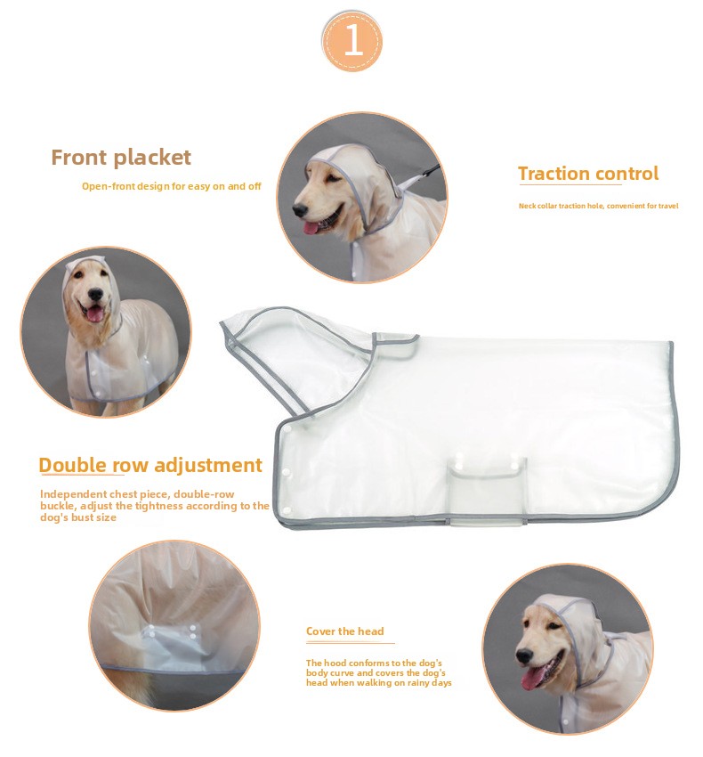 Transparent pet raincoat leash hole detail