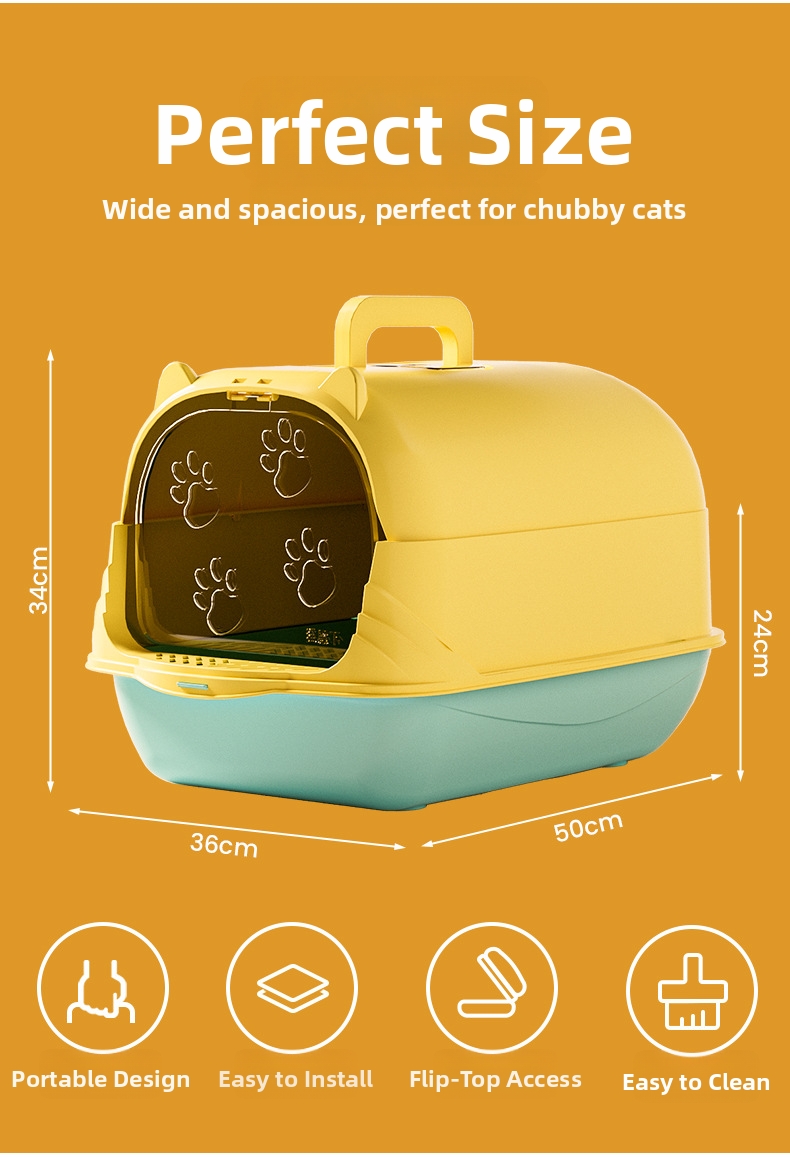 Extra Large Cat Litter Box Enclosed Odor Proof Splash Proof Toilet_voghion.com