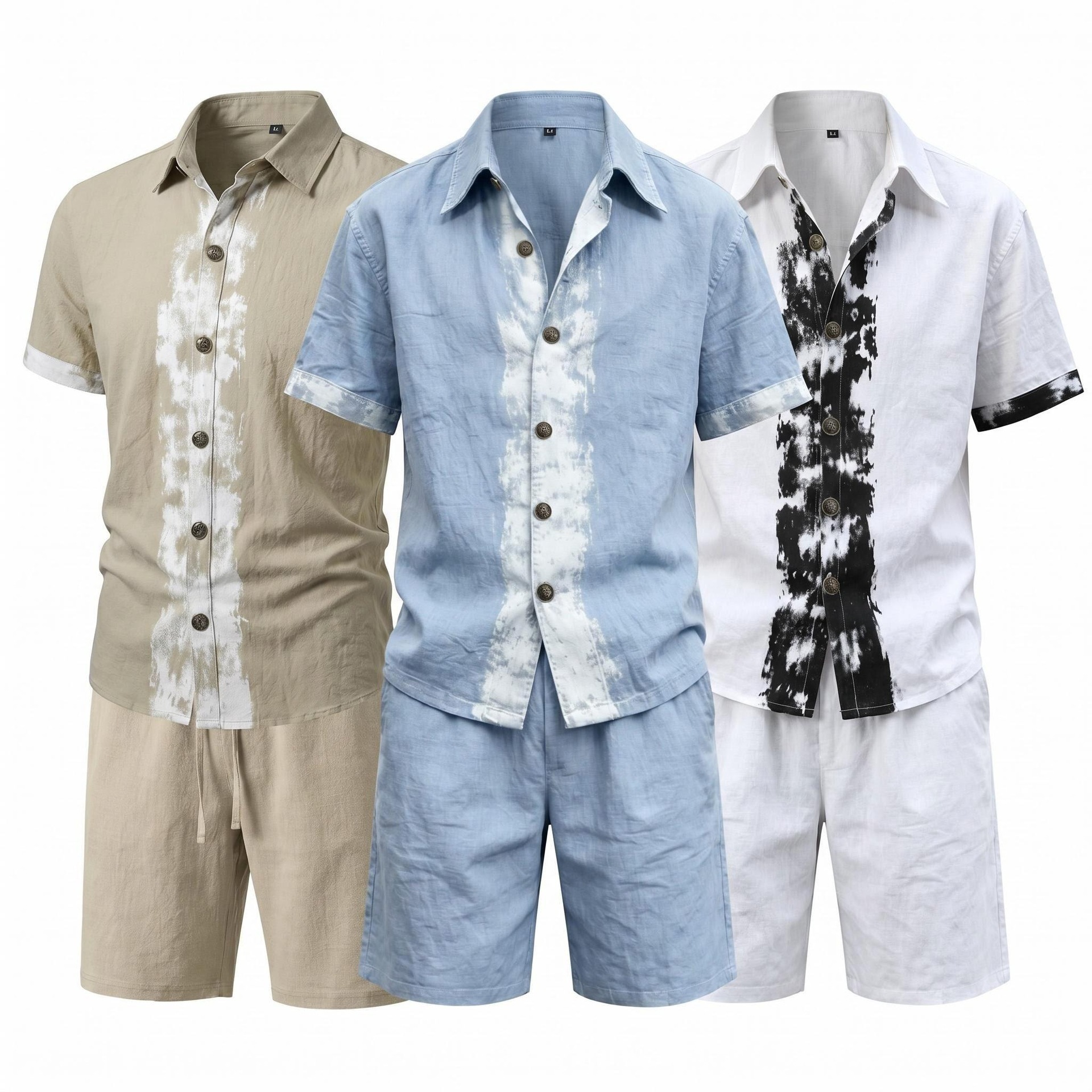 Men's Linen Short Sleeve Shirt And Shorts Set Breathable Casual Summer Outfit Comfortable Lightweight Two-Piece Daily Wear_viptrois.com