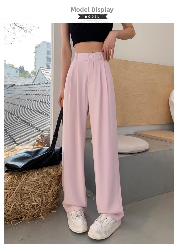 Women's Ice Silk Wide Leg Casual Pants High Waist Flowing Straight Leg Suit Loose Floor Length Trousers Summer New Style_ecoleips.com