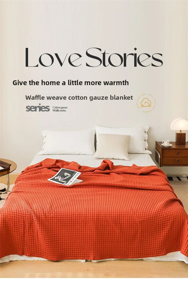 100% Baumwolle Waffelstruktur-Decke Leichte Atmungsaktive Sommer-Kühldecke für Bett Sofa Einzel- und Doppelgröße – Detail 1