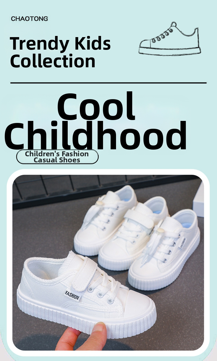 White Canvas Sneakers For Children Breathable Walking Shoes_voghion.com