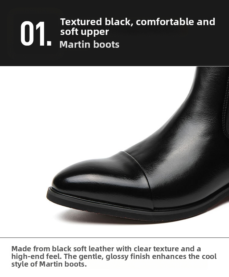 plus Size Men's High Top Leather Boots Pointed Toe Slip-On Autumn Winter Martin Chelsea Boots with Red Sole British Casual_vogvips.com