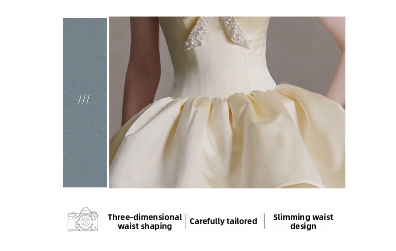 Petite Strapless Evening Gown French Style Bridal Toast Dress Elegant Short Princess Wedding Party Wear for Women_ecoleips.com