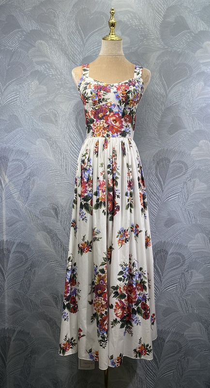 Fengyingying Foreign Trade Women's Clothing 2026 Spring New Collection: Cotton Printed Long Dress with Straps - in Stock, Real Photos