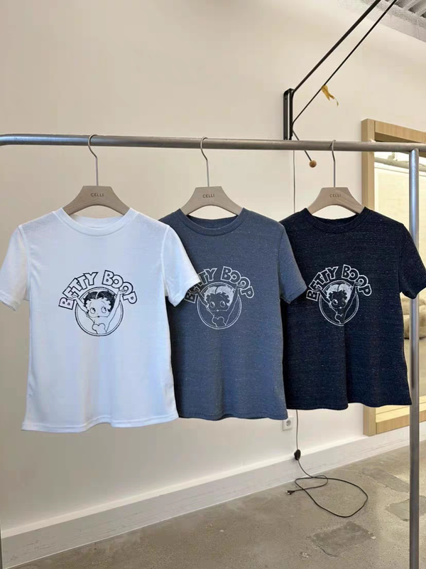 Pre-Sale Korean Dongdaemun Celli25 New Summer Betty Printed Short-Sleeved Simple and Stylish Round Neck Short-Sleeved T-Shirt