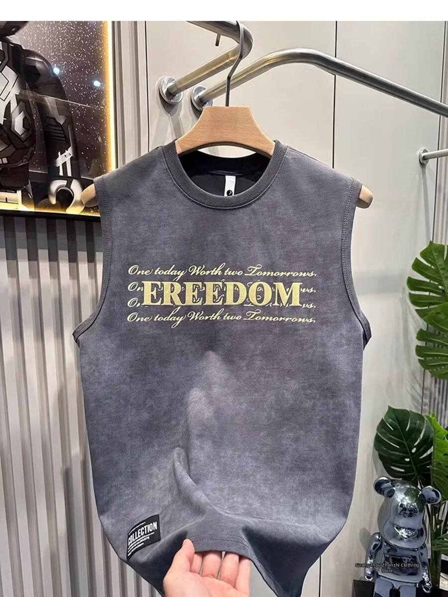 Regata masculina estampada verão muscle tee para ginásio e rua_voghion.com