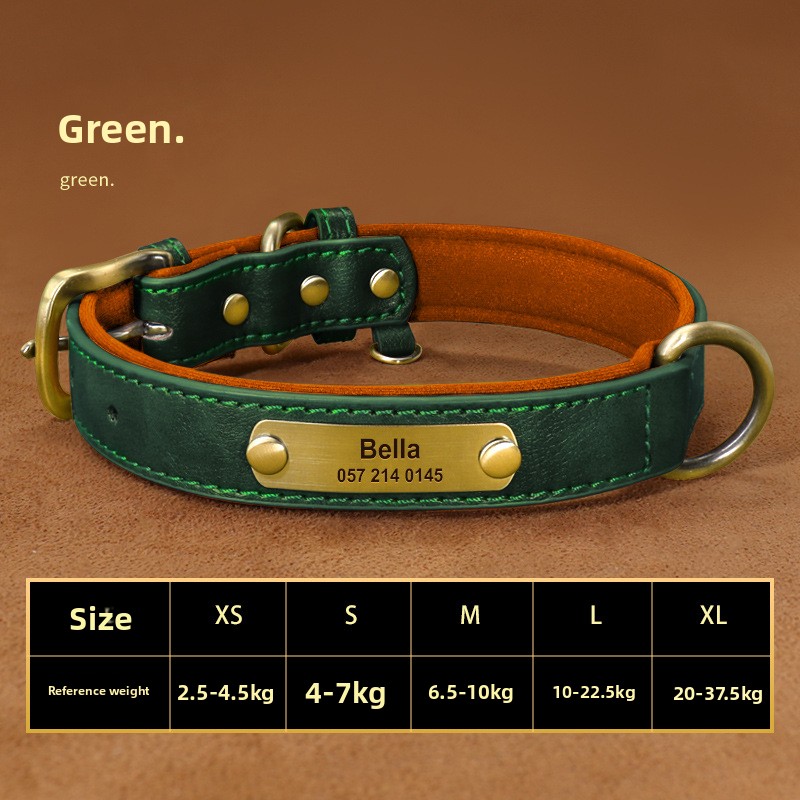 Coleira personalizada para cães com placa de identificação, coleira de couro com etiqueta gravável para cães de pequeno, médio e grande porte, coleira personalizada para cães machos, fêmeas e filhotes._voghion.com