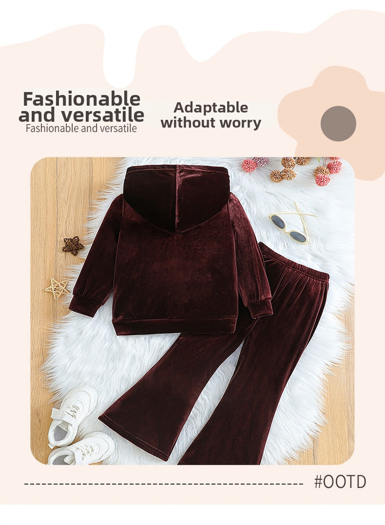 Conjunto de chándal de terciopelo para niña con capucha_voghion.com