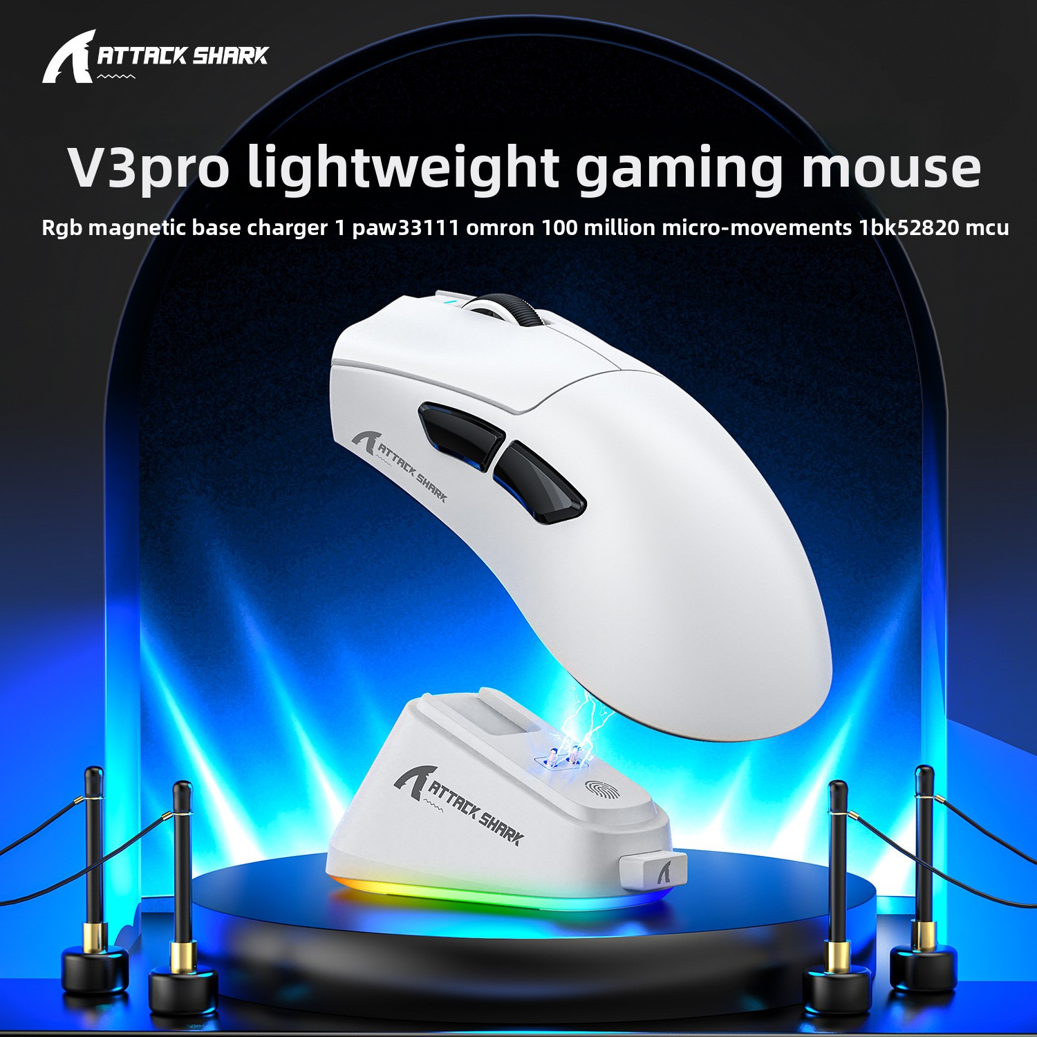 AttackShark V3PRO Mouse, Lightweight, Video Game, The Third Mock Examination, Wireless Bluetooth, RGB Seat, Rechargeable_voghion.com