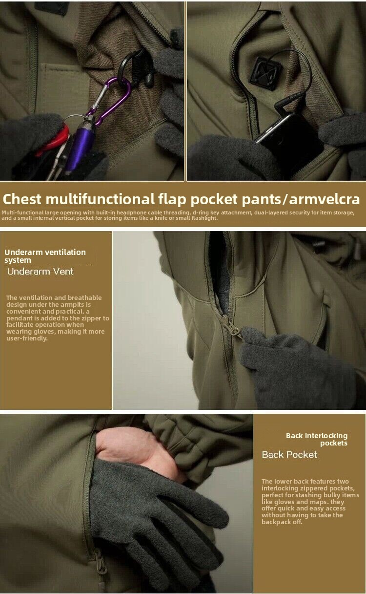 Outdoor Soft Shell Fleece Jacket Windproof Waterproof Three-in-one_voghion.com