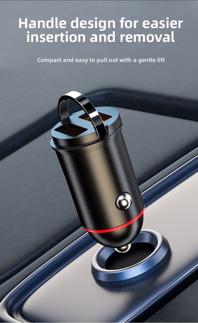 Nuovo caricabatteria da auto con anello di trazione, doppio USB, ricarica rapida, multifunzionale, accendisigari, mini accessorio di ricarica flash nascosto da 200 W_voghion.com