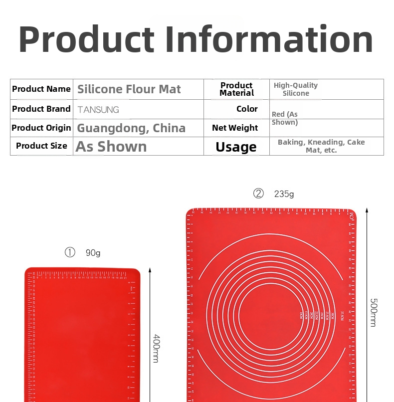Hochtemperaturbeständige Silikon-Knetmatte 30 x 40 cm, verdickt mit Graduierung für weiche Backarbeitsfläche_voghion.com