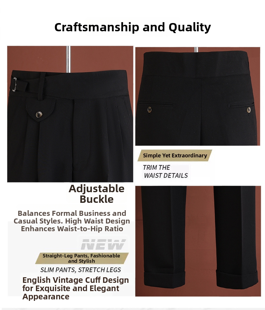 Men's Slim Fit Straight Leg Casual Dress Trousers Neapolitan Style British Style Wrinkle Free Perfect For Spring And Summer_viptrois.com