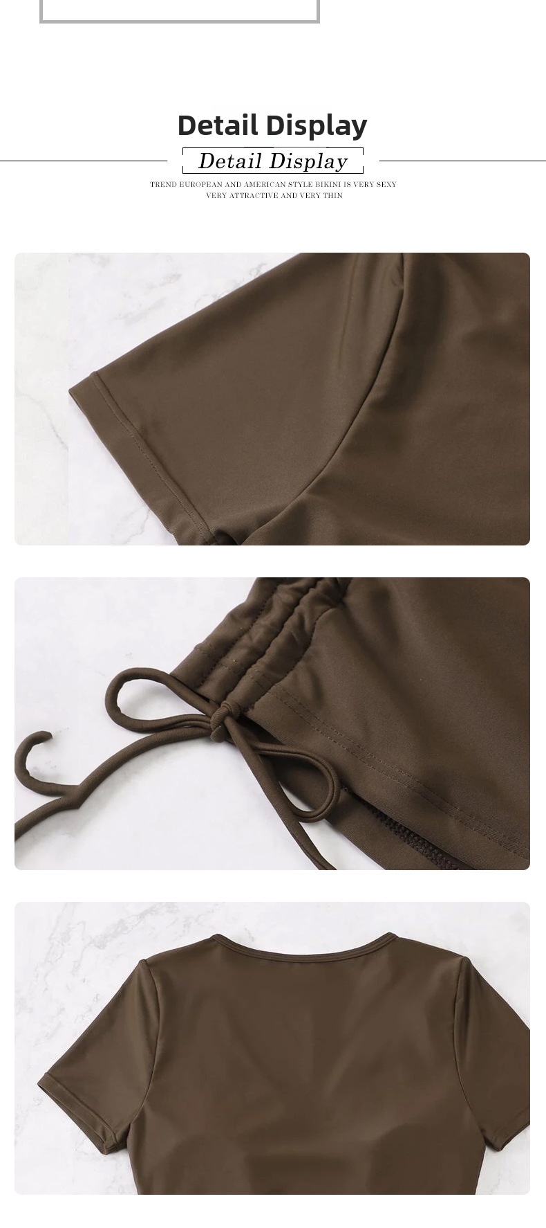 Women's Drawstring V-Neck Short Sleeve Two-Piece Swimsuit Conservative Beach Bikini European American Style Hot Spring Swimwear 2026_ecoleips.com