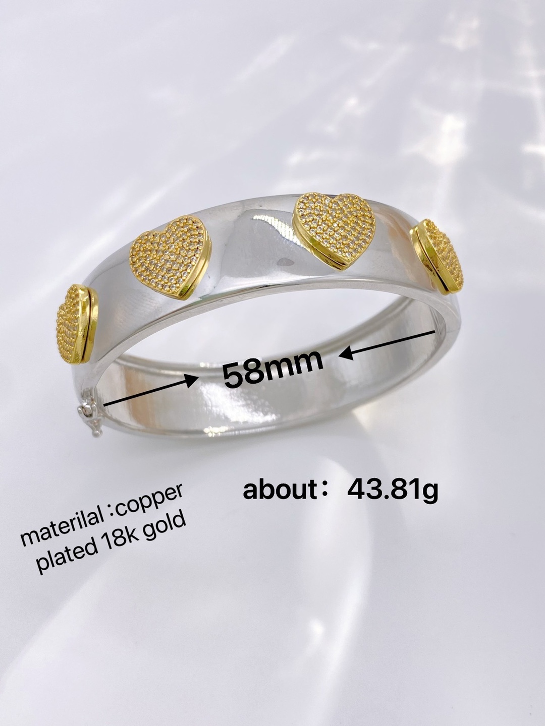 Copper Material Copper Zircon Star Heart Shape Mixed Metal Plating Vintage Style Classic Style Bangle For Women's