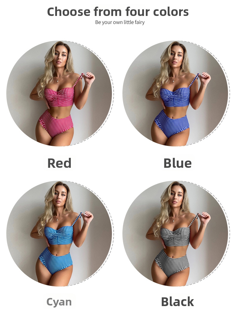 Women's Bikini Set High Waisted Plaid Two Piece Swimsuit Beachwear_voghion.com
