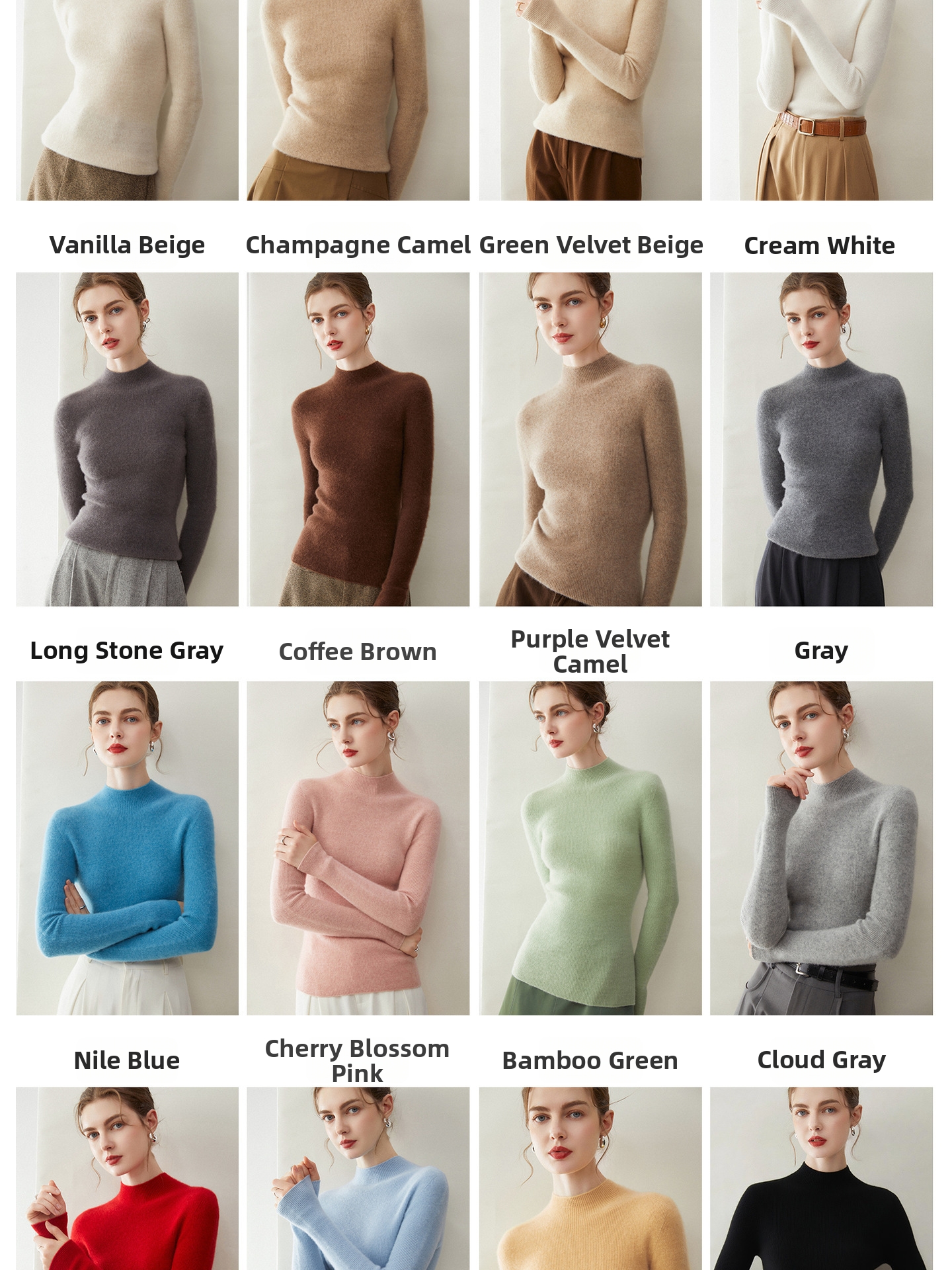Soft And Cozy Women's Cashmere Sweater Basic Aesthetics Knitwear Semi High Neck Seamless Base Layer Wool Sweater_ecoleips.com