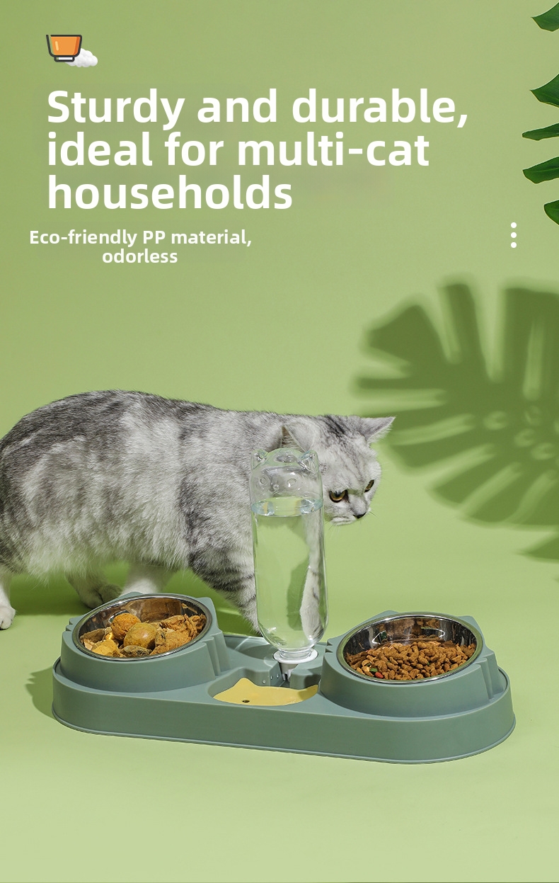 Double Bowl Pet Dish Automatic Feeder And Water Dispenser_voghion.com