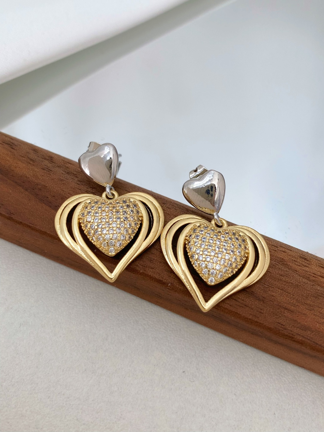 All Seasons Season 1 Pair Sweet Heart Shape Mixed Metal Plating Inlay Copper Zircon 18K Gold Plated Drop Earrings