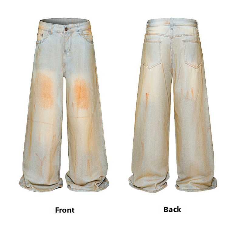 Men's Jeans High Street Design Vibe Retro Loose Straight Leg Wide Leg Pants_mkmklike.com