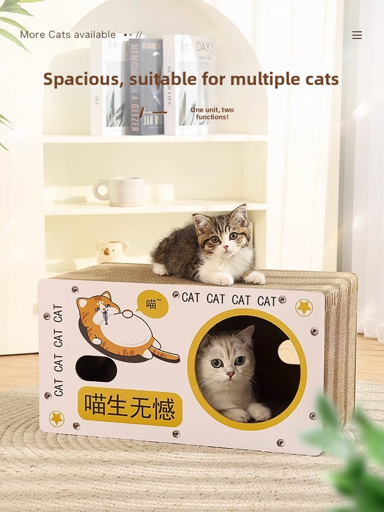 Cat Scratching Post And House Corrugated Cardboard Scratch Resistant Wear Resistant Lint Free Double Layered Cardboard Box_voghion.com