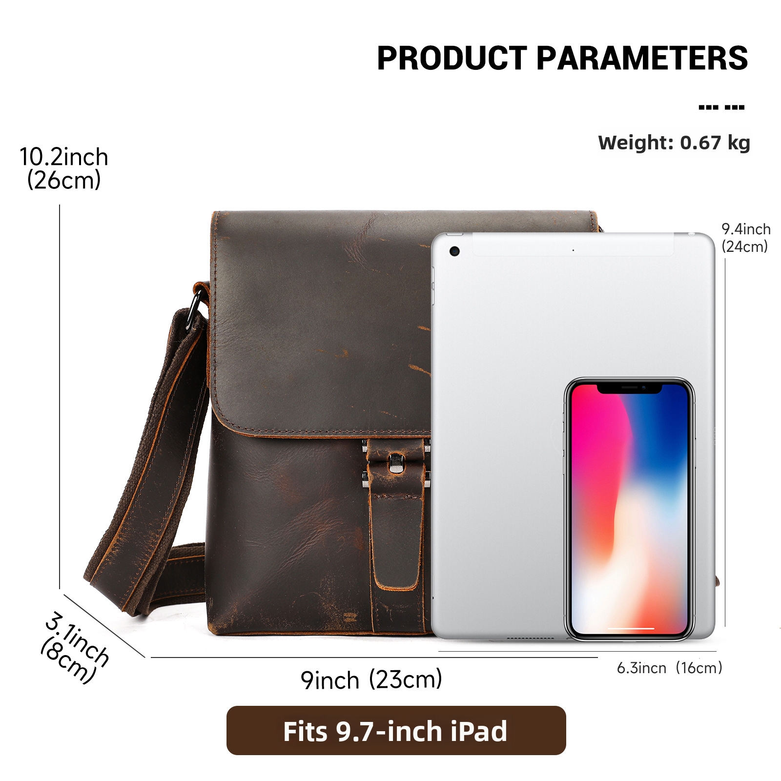 Elegante, tragbare Umhängetasche aus echtem Leder für Herren, ideal für Business und Business. Mit Schulterklappe und Verschluss._voghion.com