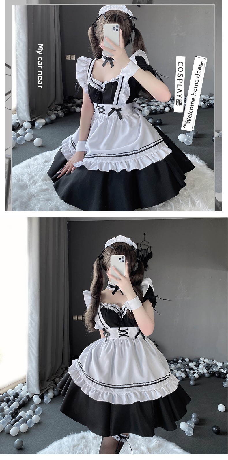 Halloween Cosplay Japanese Maid Outfit Cos Uniform Soft Girl Dress Cute Lolita Maid Lolita Apron Home Uniform_ecoleips.com