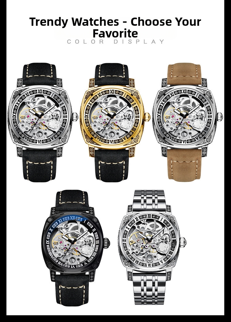 Men's Automatic Skeleton Watch Retro Engraved Mechanical Leather_voghion.com