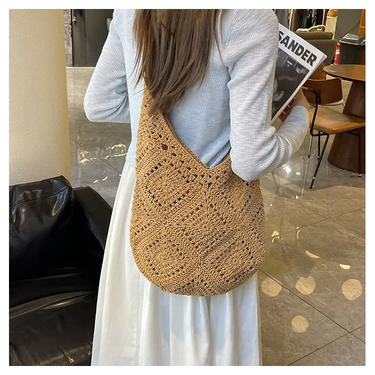 Knitted handmade bag, shoulder bag, summer capacious one-shoulder bag