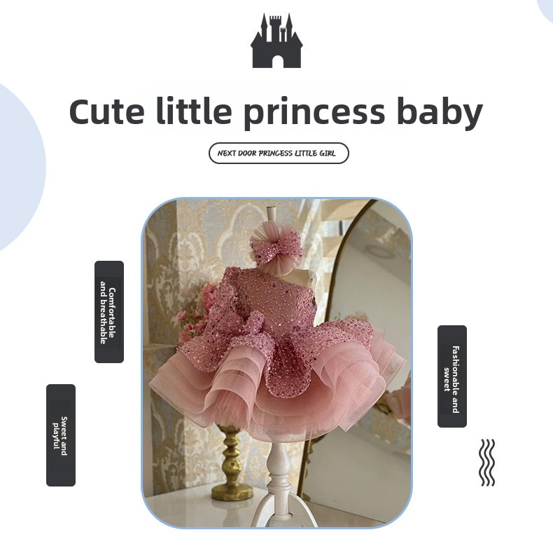 Pink Sequin Pageant Dress For Girls Tulle Puff Skirt Performance_voghion.com