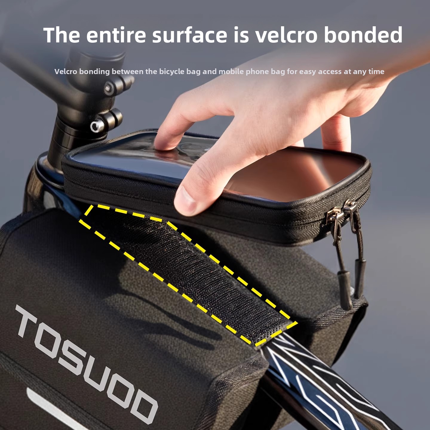 Bolsa de quadro para bicicleta impermeável com porta telemóvel_voghion.com