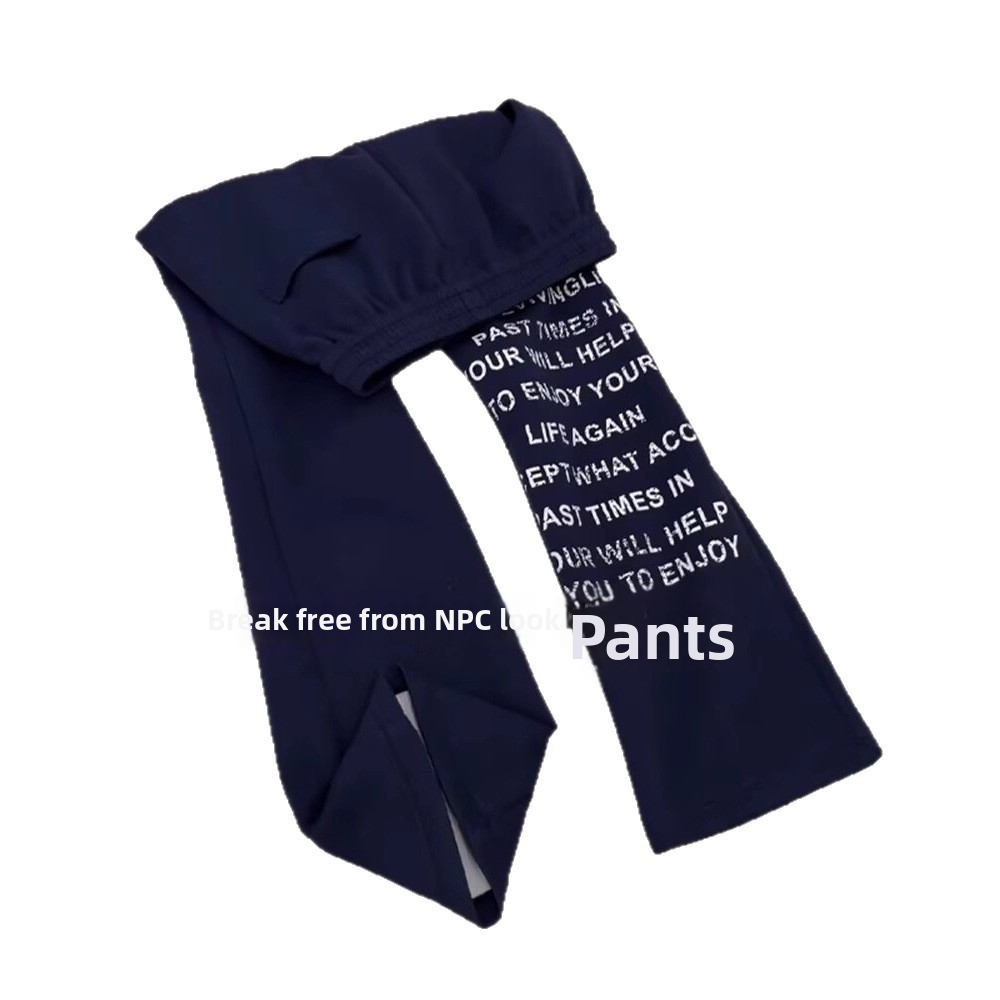 Herren-Jogginghose in Marineblau, Retro-Stil, trendiger Marken-Buchstabenprint, lässige Hose mit geradem Bein_voghion.com