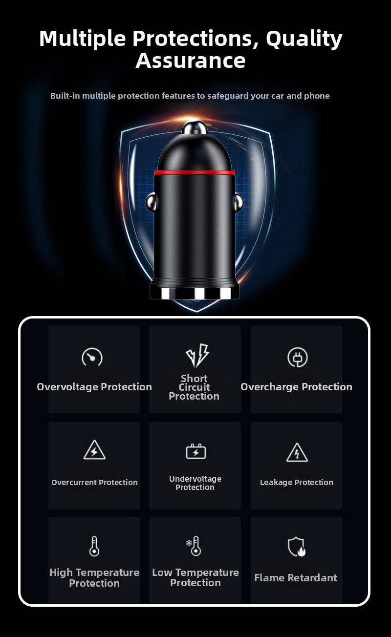 Nuovo caricabatteria da auto con anello di trazione, doppio USB, ricarica rapida, multifunzionale, accendisigari, mini accessorio di ricarica flash nascosto da 200 W_voghion.com