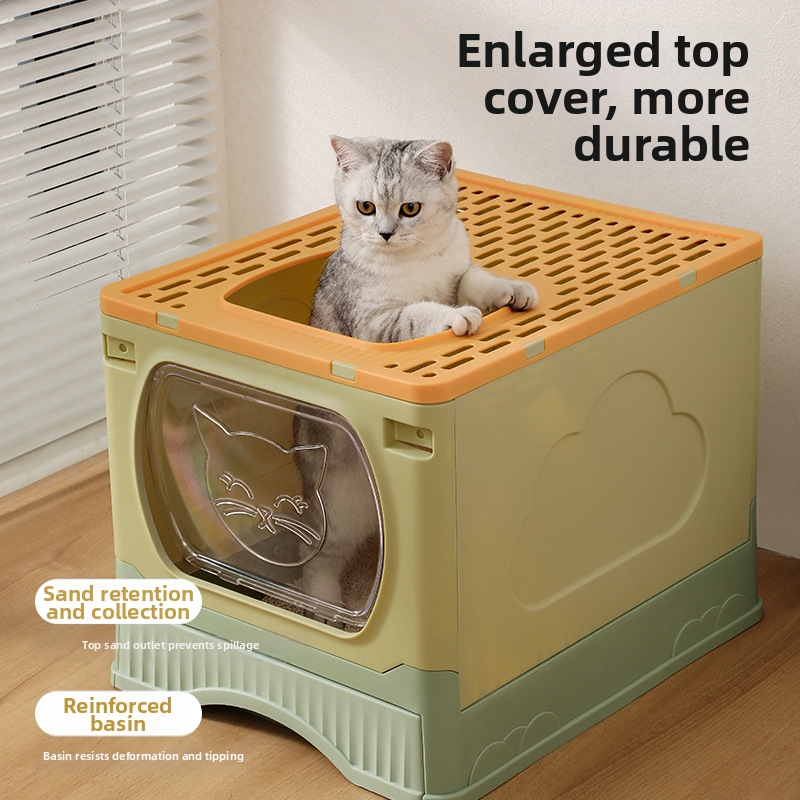Große, geschlossene Katzentoilette, faltbar, leicht zu reinigen, antihaftbeschichtet, Haustierbedarf für Katzen_voghion.com