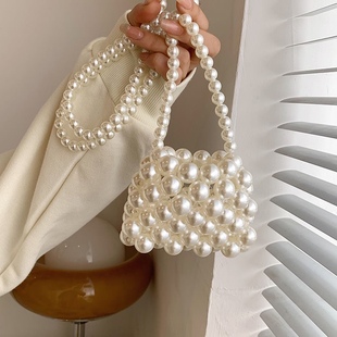 2023 Summer Pearl Bag Women's Internet Trendy Small Bag Crossbody Bag All-Match Mini Vintage Hand-Woven ins Pearl Bag