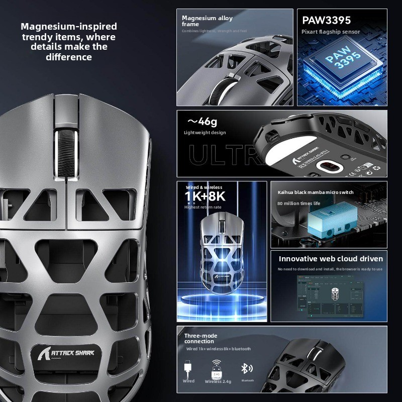 Attack Shark R3 Wireless Gaming Mouse Magnesium Alloy E-sports_voghion.com