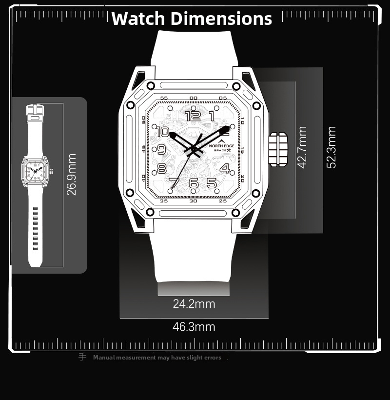 Square Mechanical Watch For Men Stainless Steel Luminous Skeleton_voghion.com